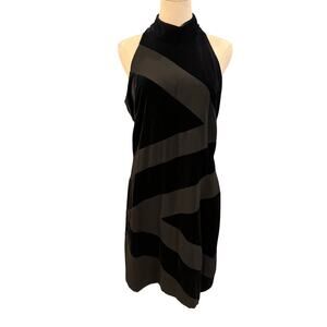 Y2K Laundry by Shelli Segal Black Velvet Halter Dress Satin Stripe Sz12 Fits 6-8